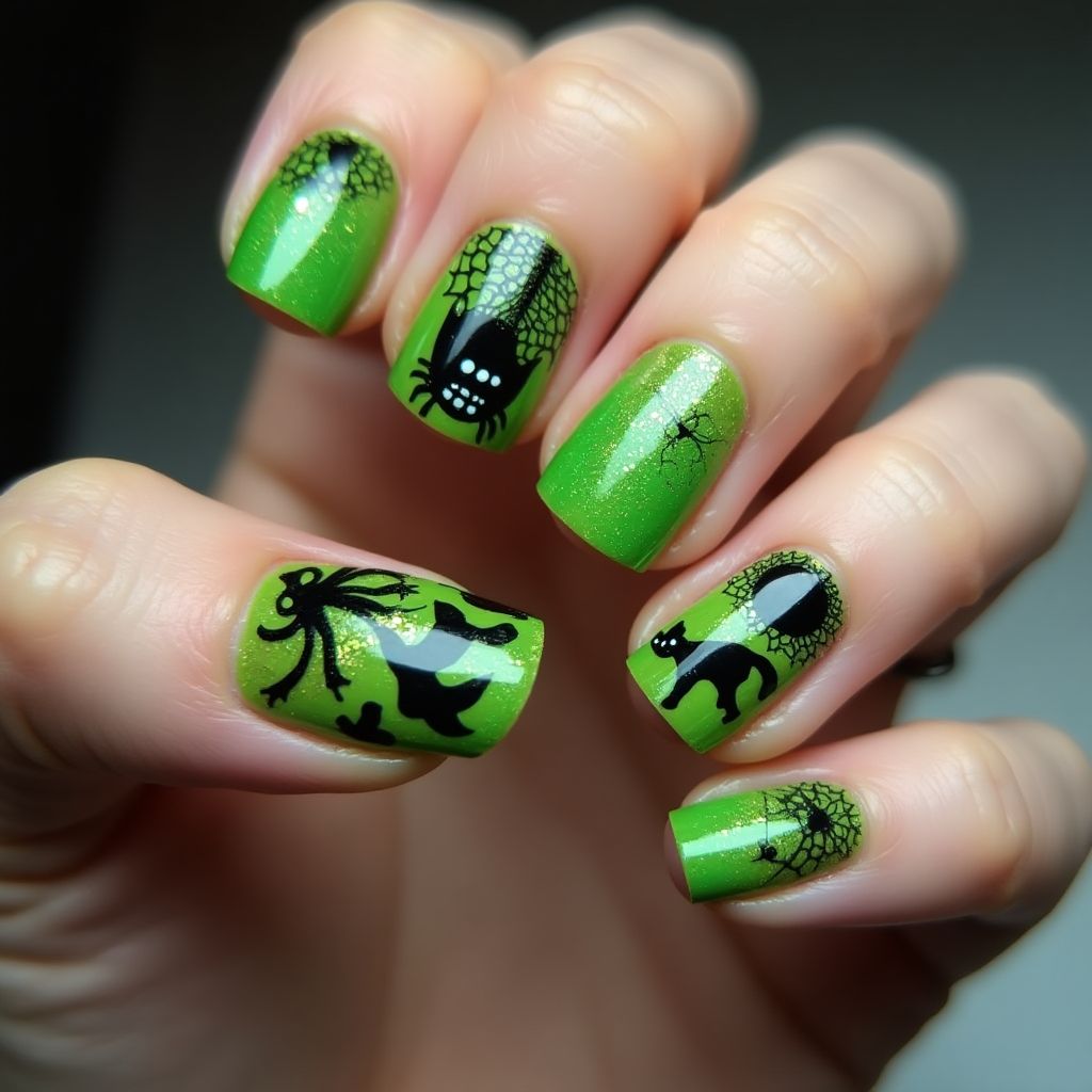 Green Halloween Nail Design