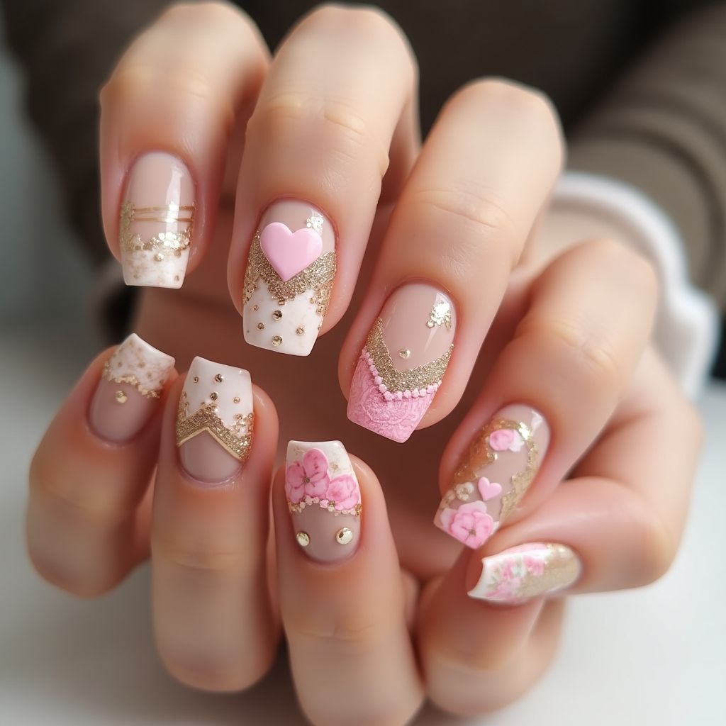 Tan Valentine's Day Nail Design