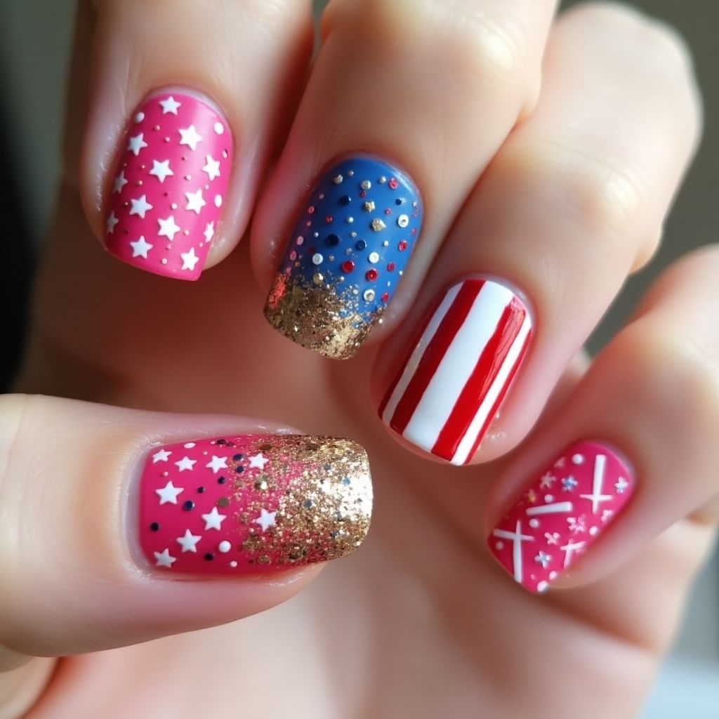 Fuchsia 4th Of July Nail Design