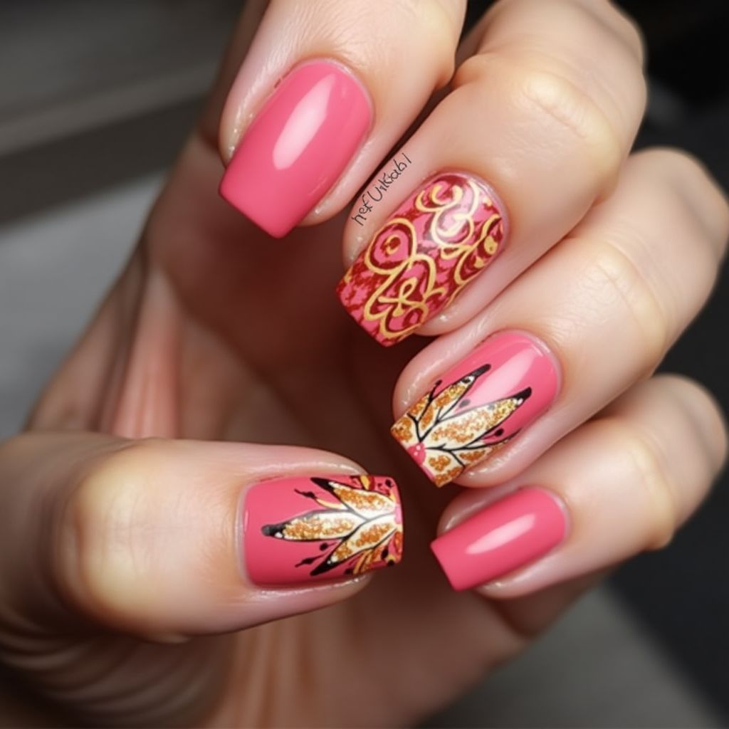 Hot Pink Thanksgiving Nail Design