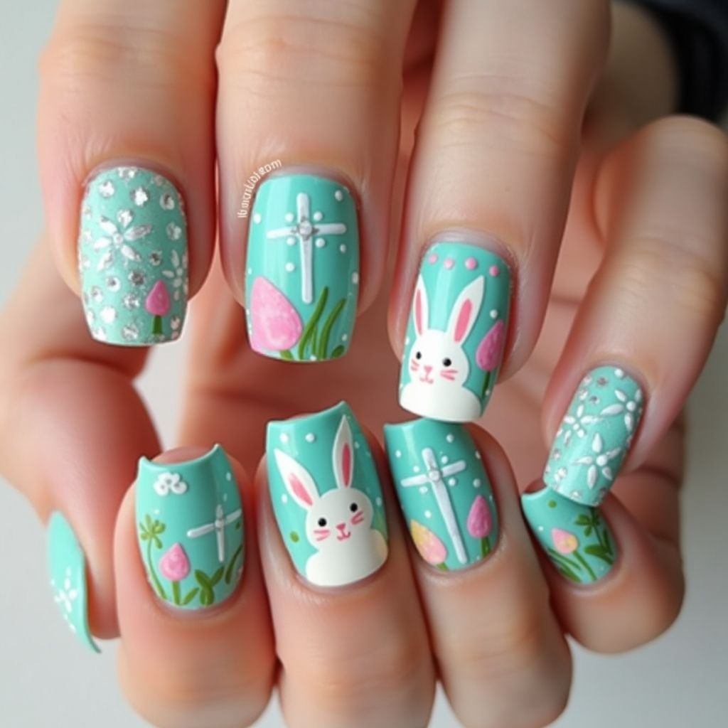 Teal Easter Nail Design