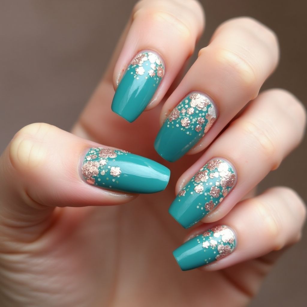 Teal Valentine's Day Nail Design