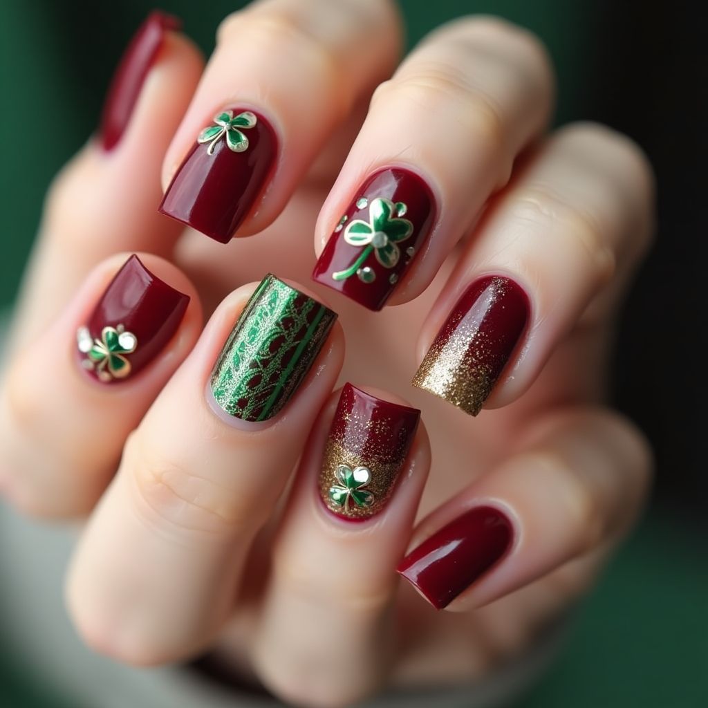 Burgundy St Patrick's Day Nail Design