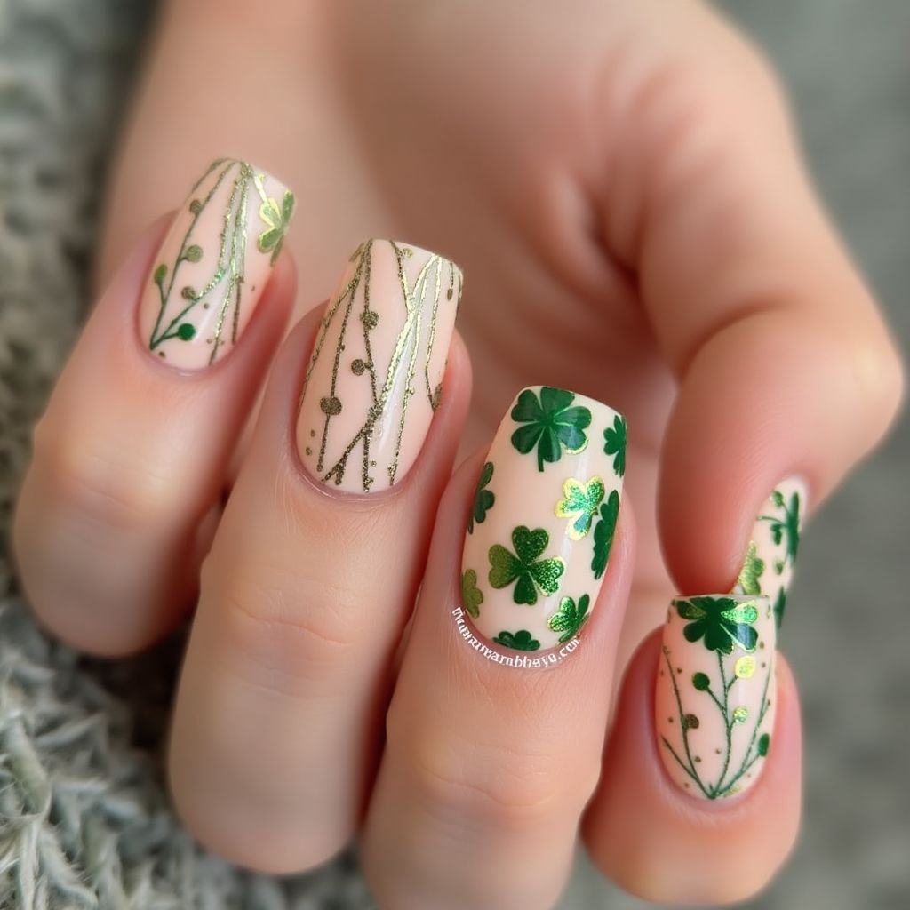 Peach St Patrick's Day Nail Design