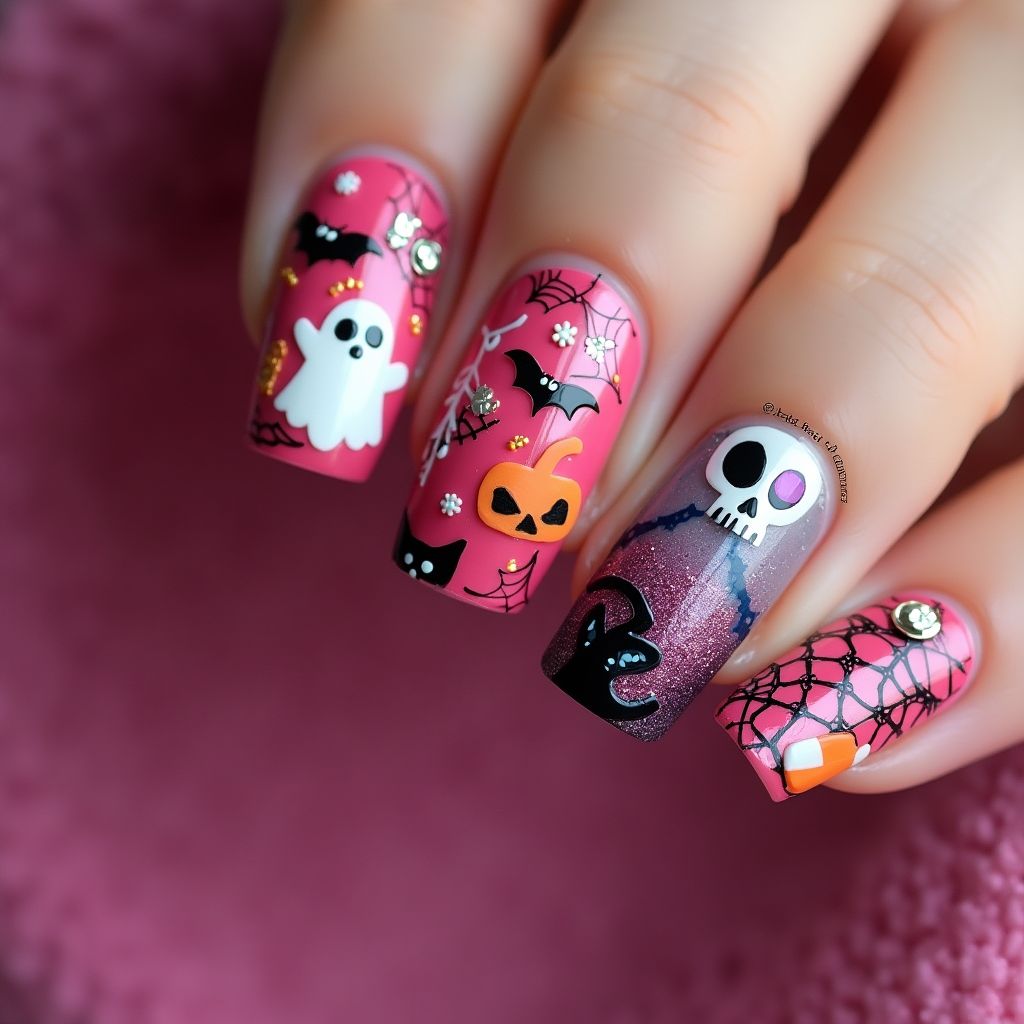 Fuchsia Halloween Nail Design