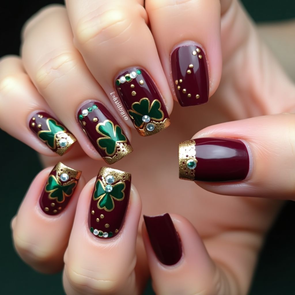 Wine St Patrick's Day Nail Design