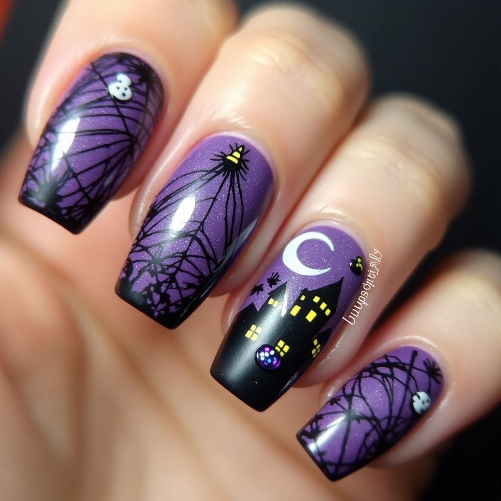 Purple Halloween Nail Design