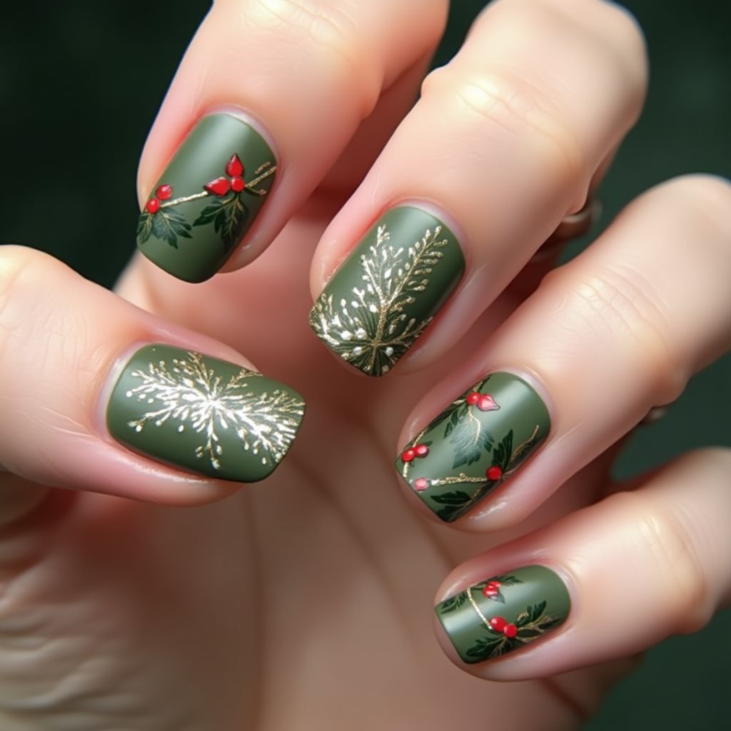 Olive Green Christmas Nail Design