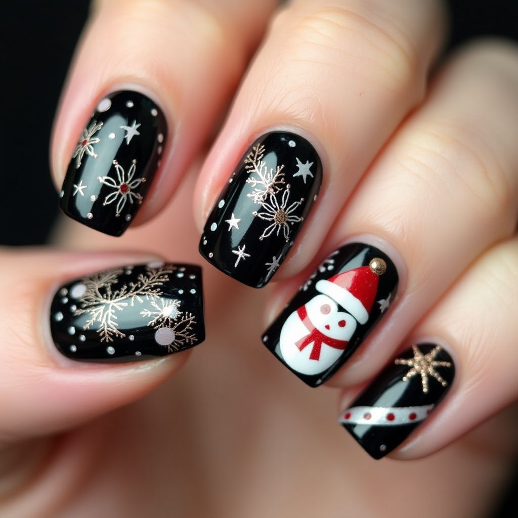 Black Christmas Nail Design