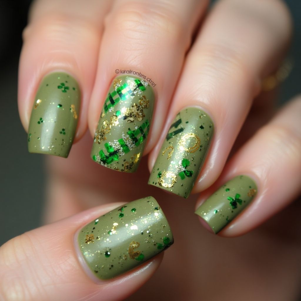 Olive Green St Patrick's Day Nail Design