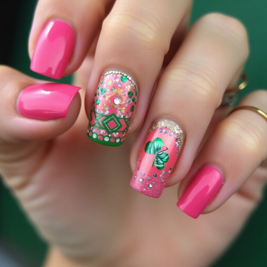 Hot Pink St Patrick's Day Nail Design