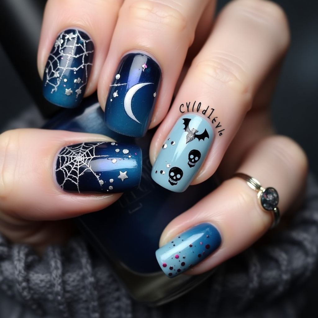 Blue Halloween Nail Design
