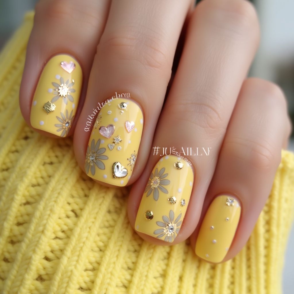 Yellow Mother's Day Nail Design