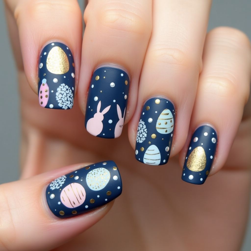 Navy Blue Easter Nail Design