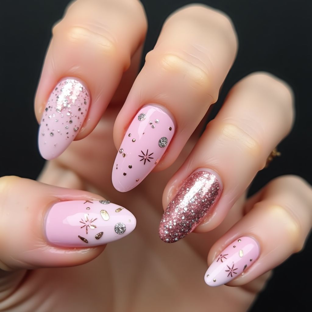 Pink New Year Nail Design
