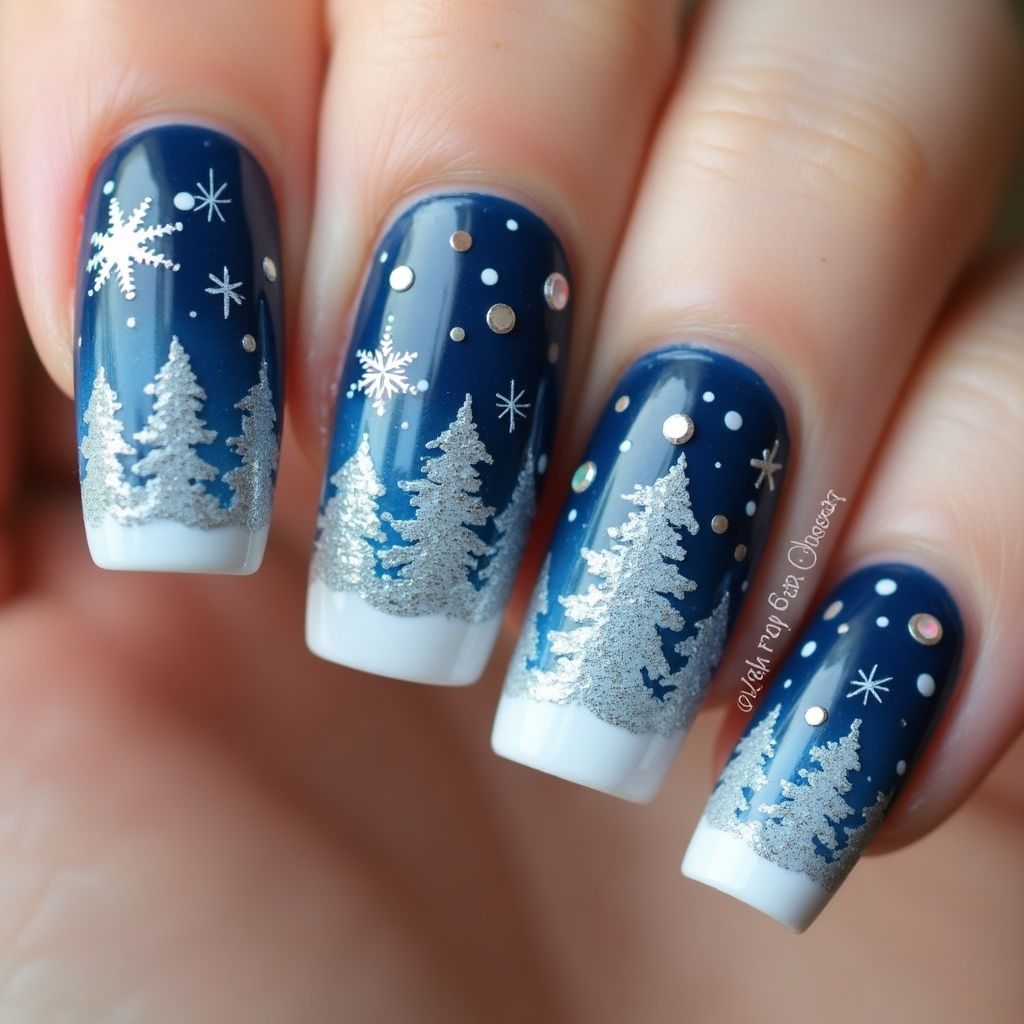 Blue Christmas Nail Design