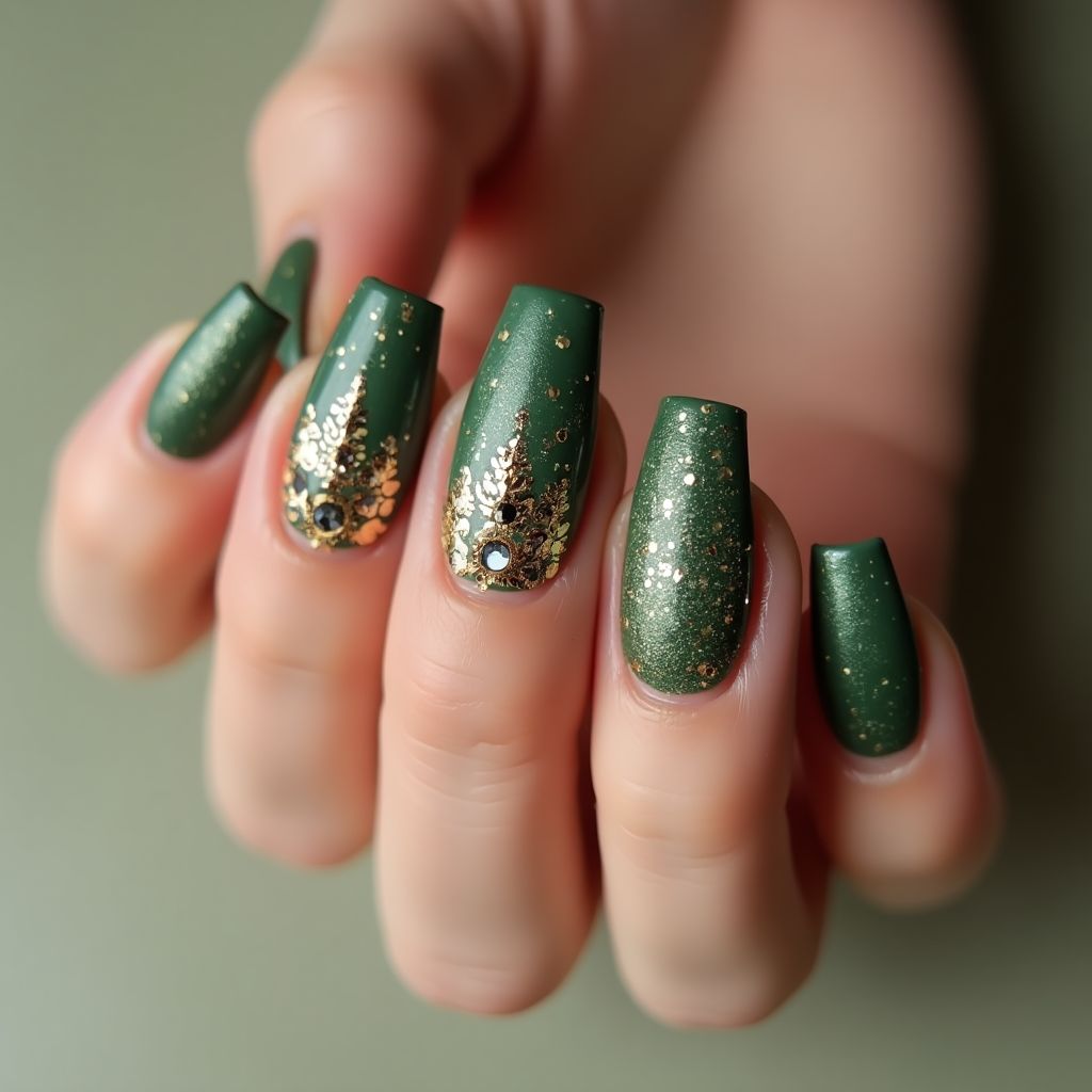 Olive Green New Year Nail Design
