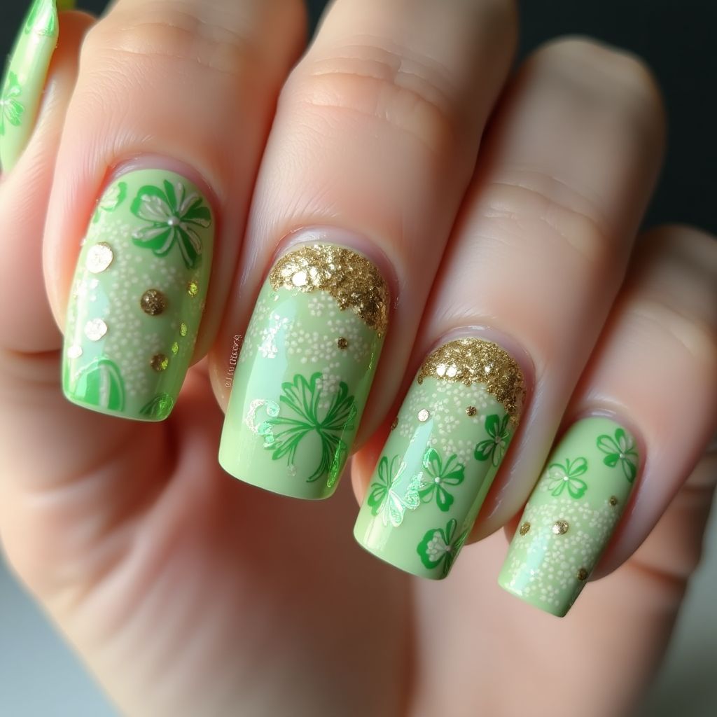 Pastel Green St Patrick's Day Nail Design