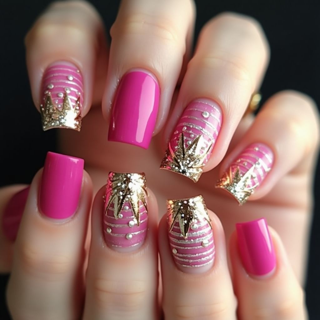 Fuchsia New Year Nail Design