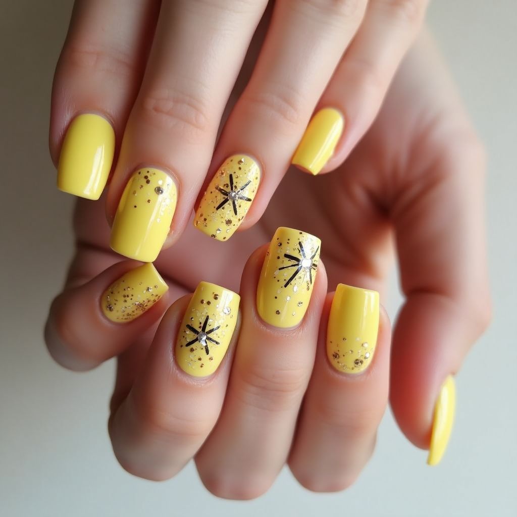 Pastel Yellow New Year Nail Design
