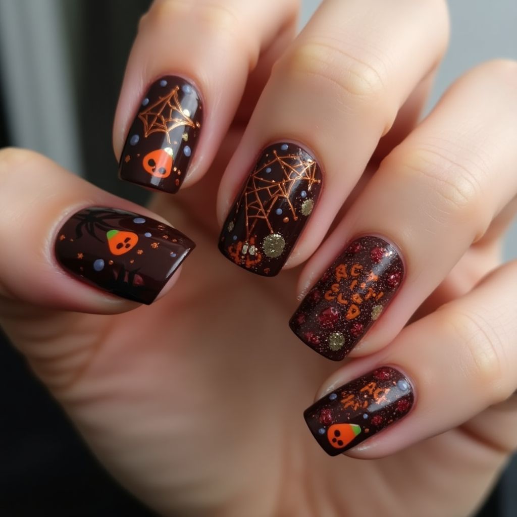 Chocolate Brown Halloween Nail Design