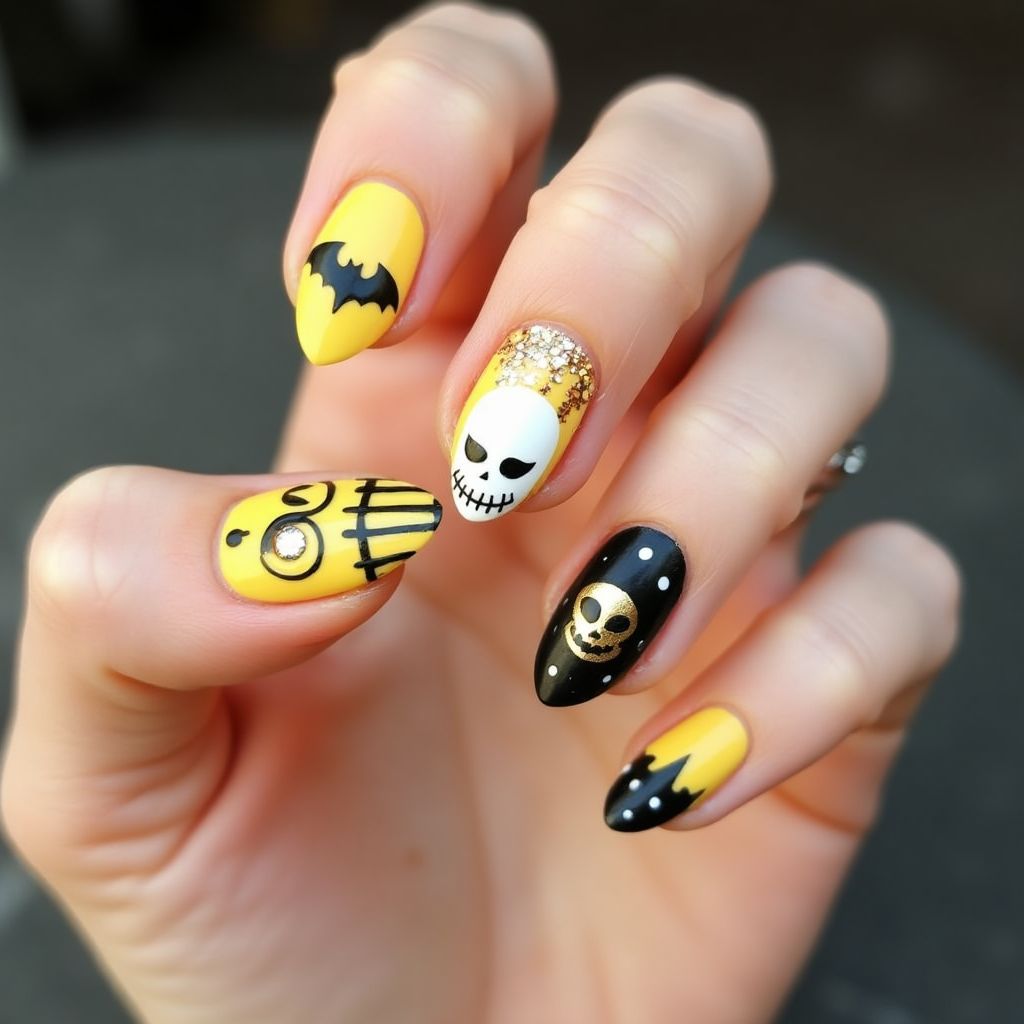 Pastel Yellow Halloween Nail Design