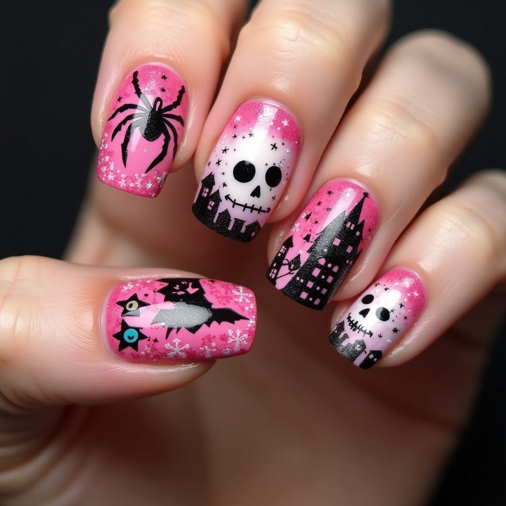 Hot Pink Halloween Nail Design