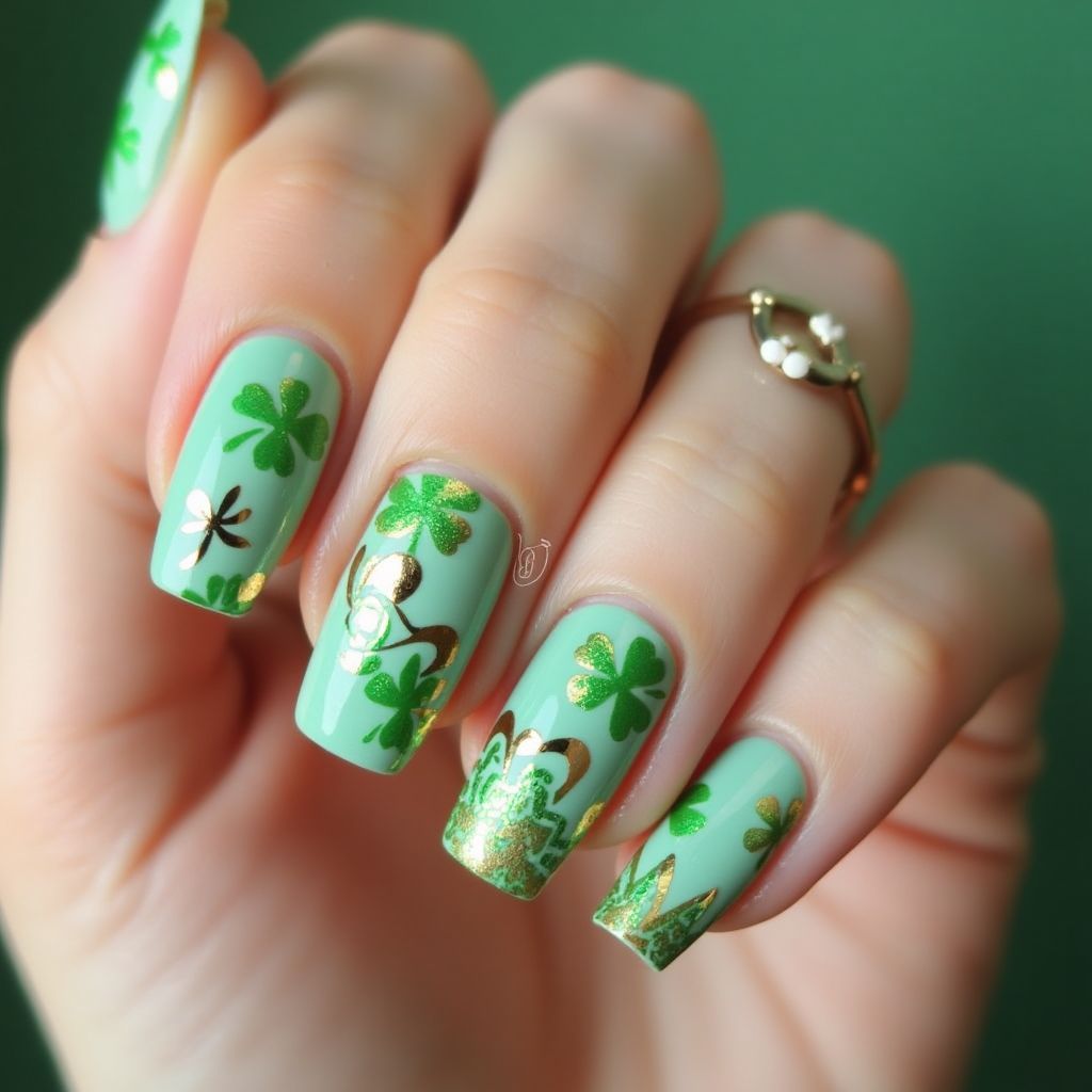 Mint Green St Patrick's Day Nail Design