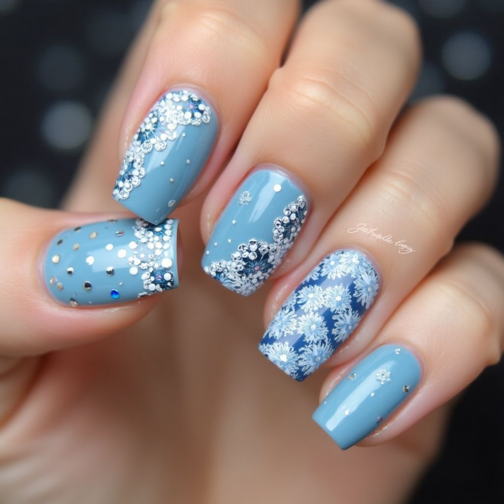 Blue Valentine's Day Nail Design