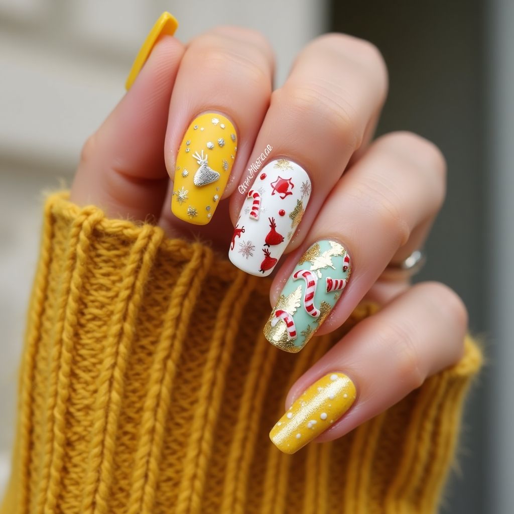 Yellow Christmas Nail Design