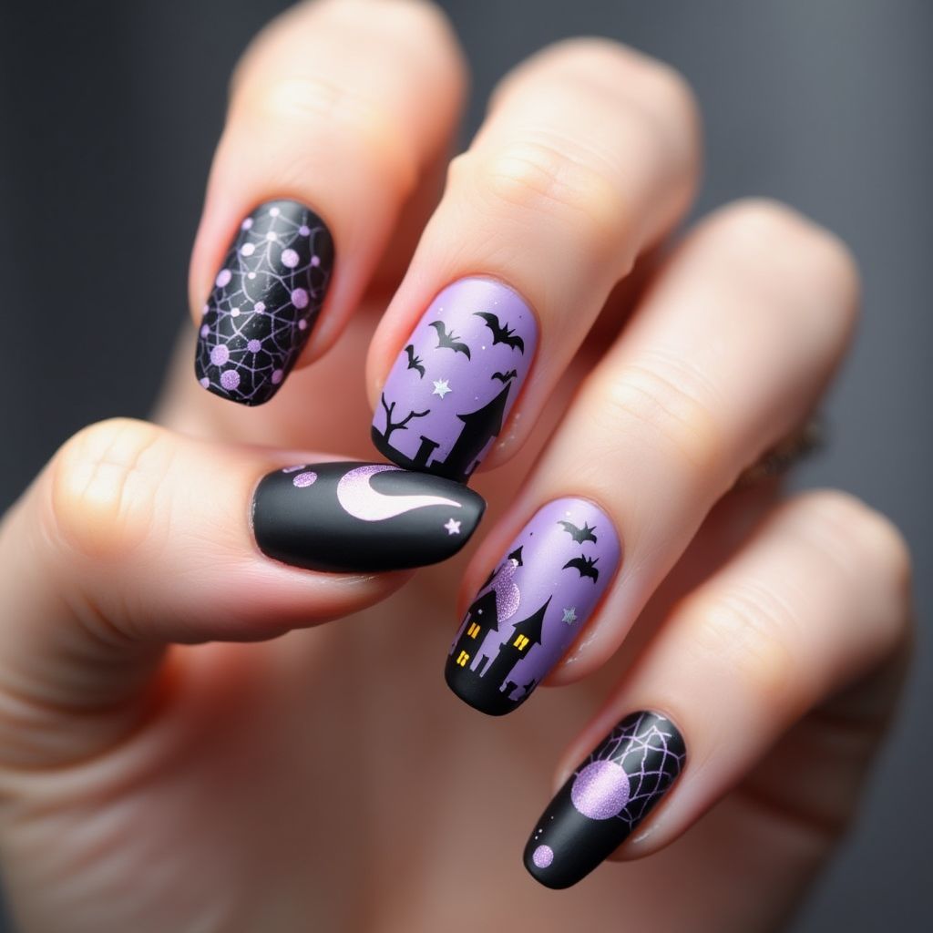 Lilac Halloween Nail Design