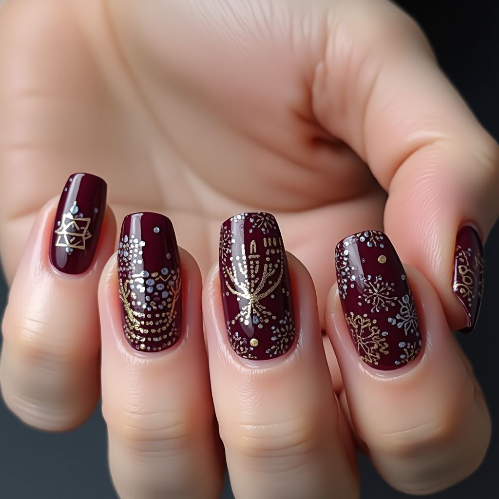 Wine Hanukkah Nail Design