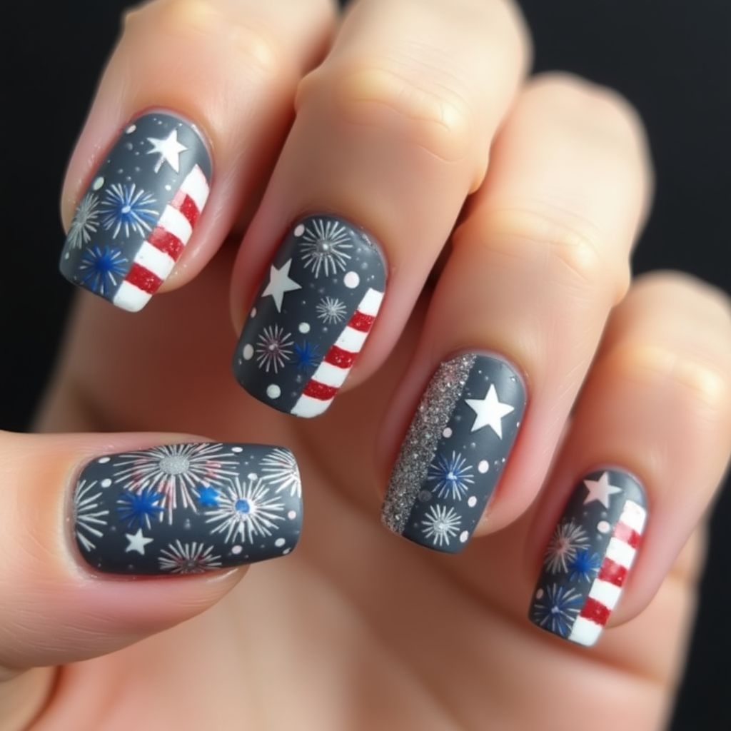 Charcoal Gray 4th Of July Nail Design