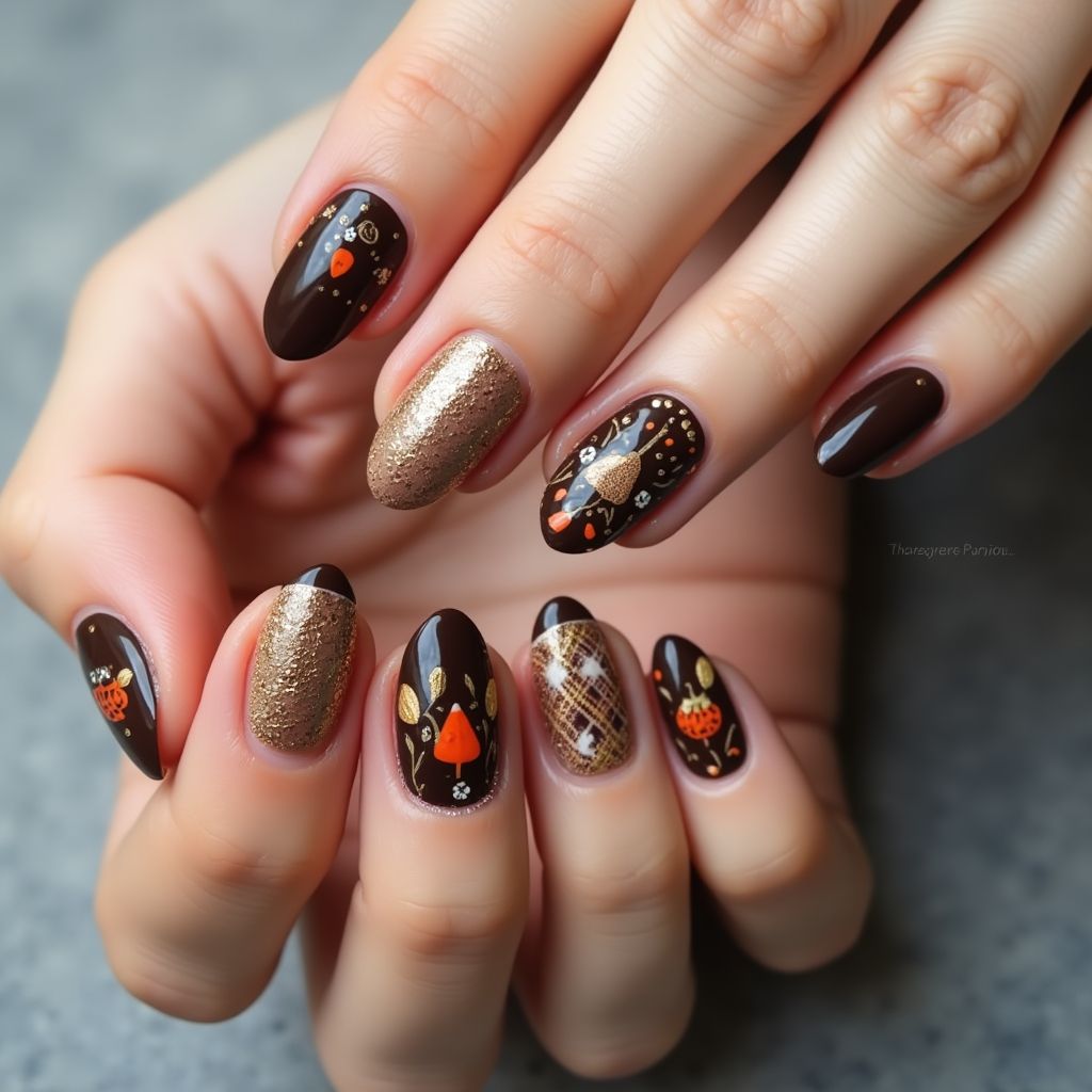 Chocolate Brown Thanksgiving Nail Design