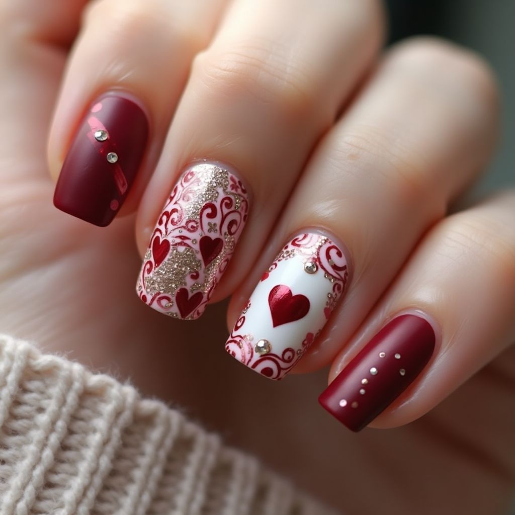 Burgundy Valentine's Day Nail Design