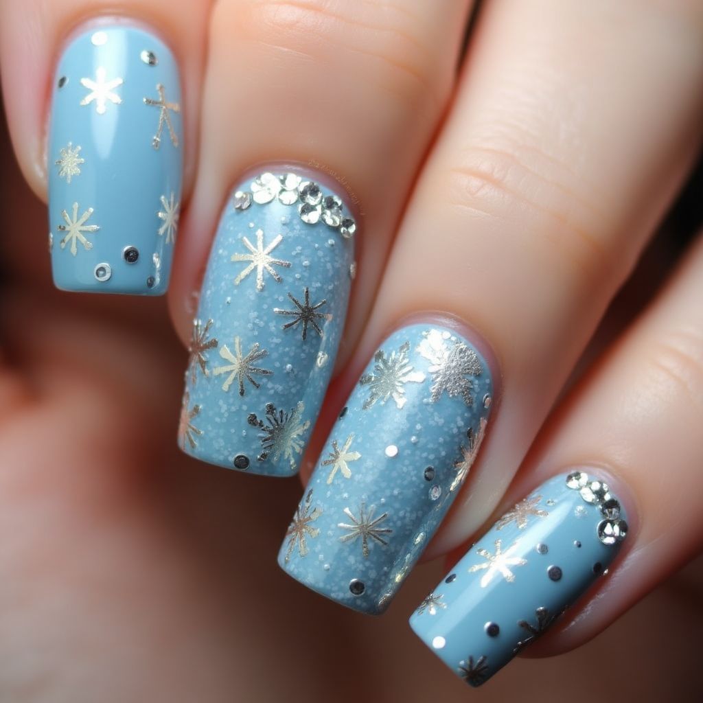 Sky Blue New Year Nail Design