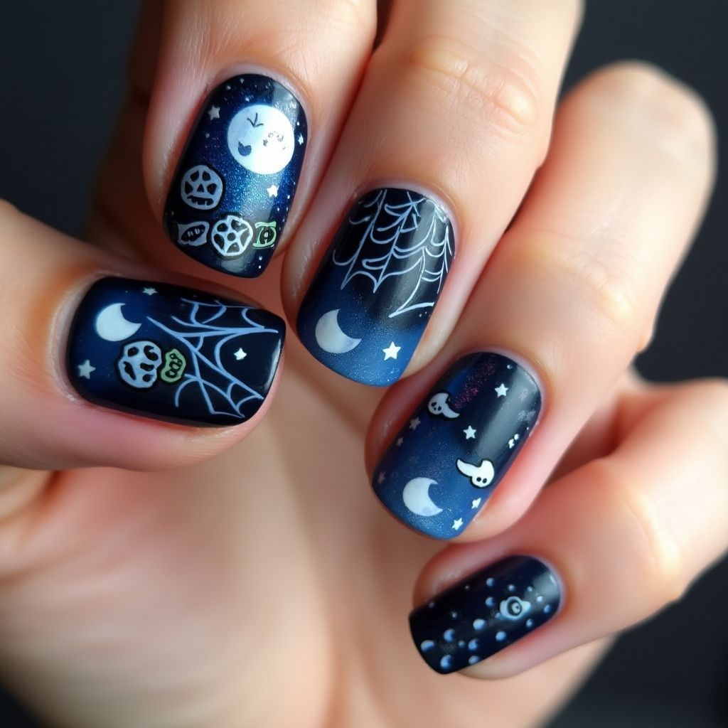 Blue Halloween Nail Design