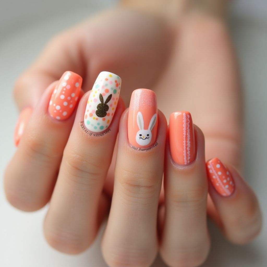 Coral Easter Nail Design