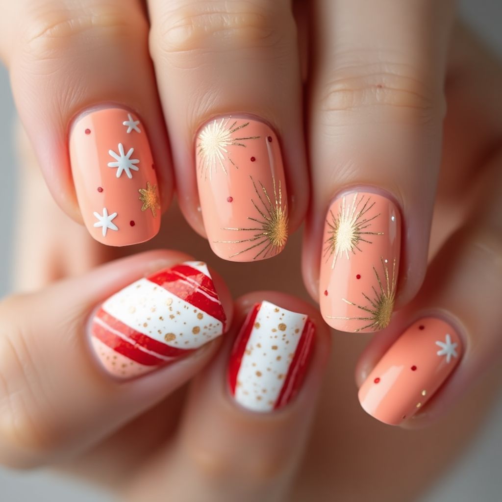 Peach 4th Of July Nail Design