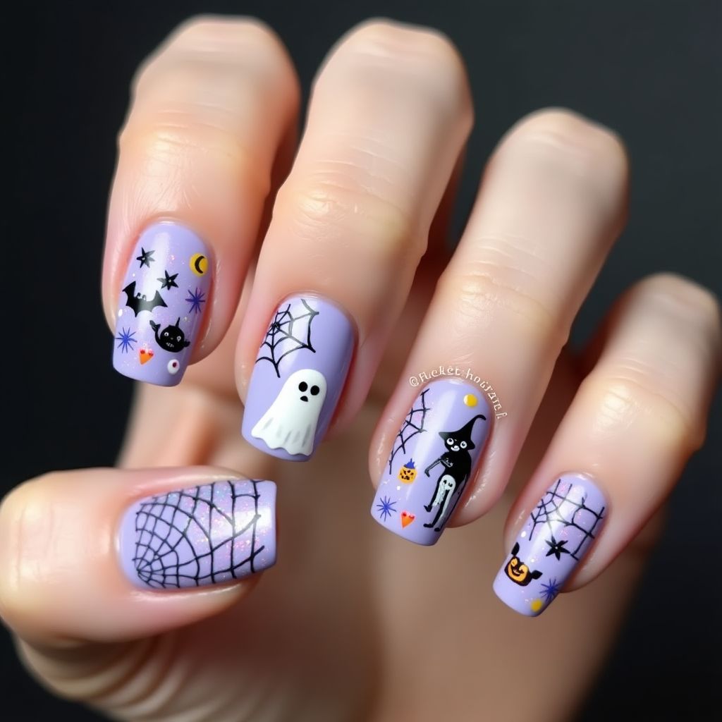 Pastel Purple Halloween Nail Design