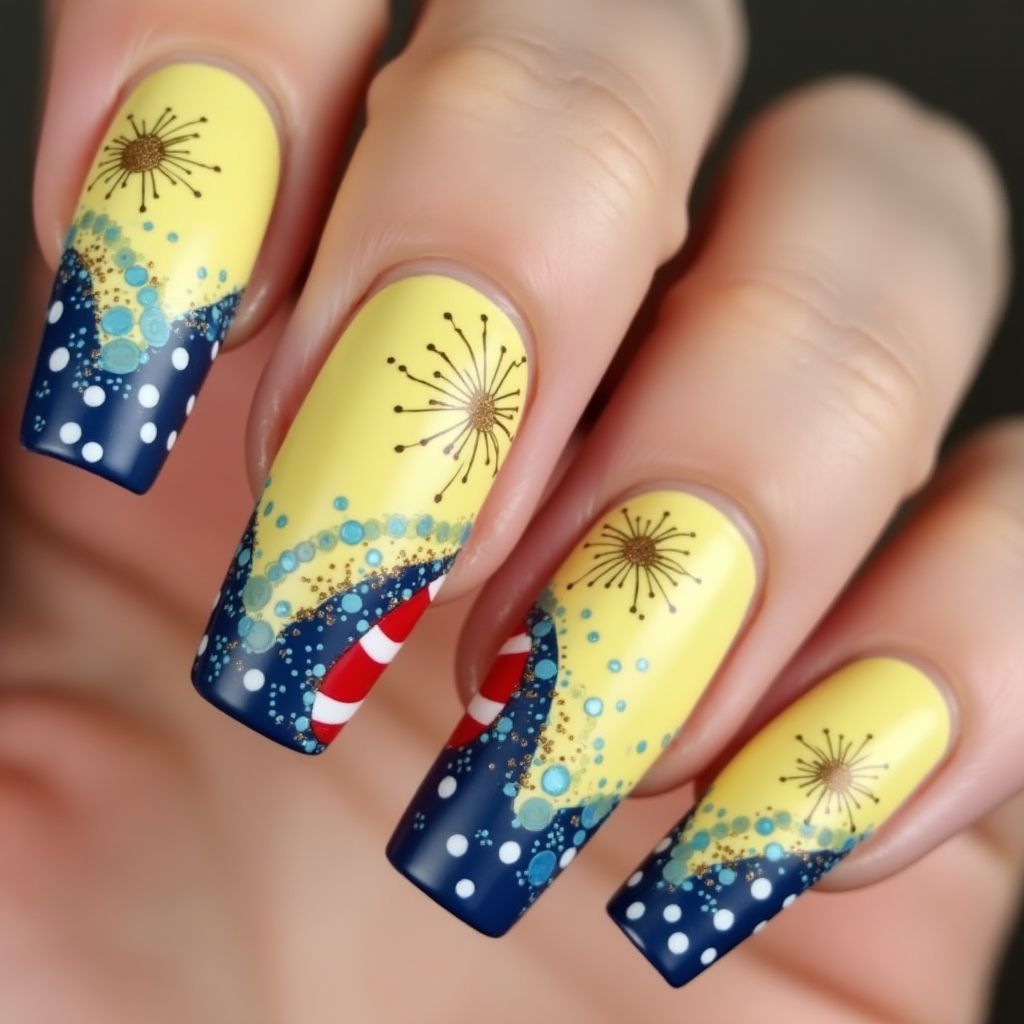 Pastel Yellow 4th Of July Nail Design