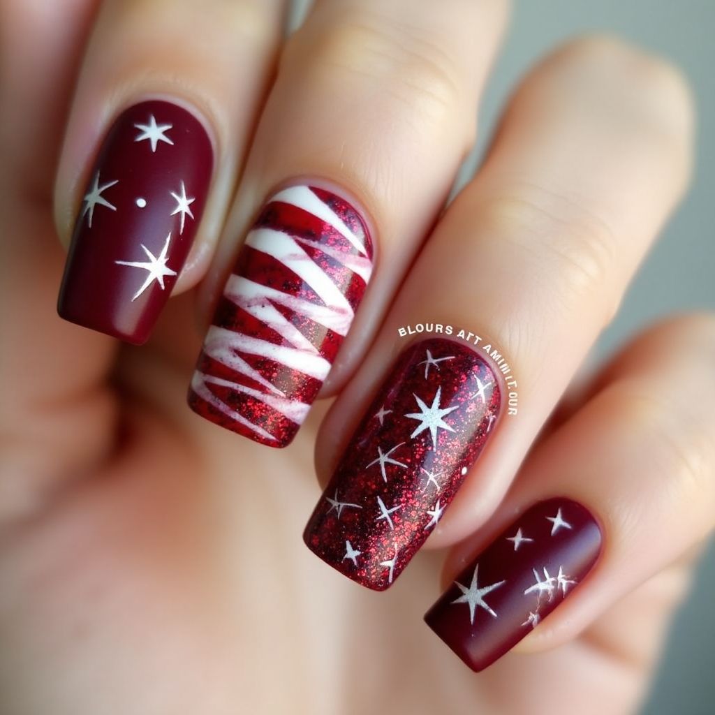 Burgundy 4th Of July Nail Design