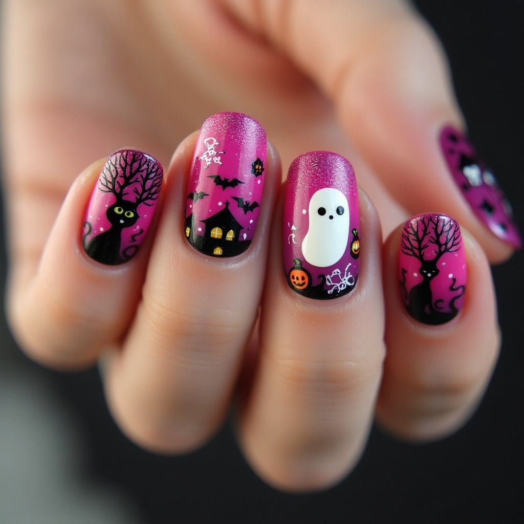 Fuchsia Halloween Nail Design