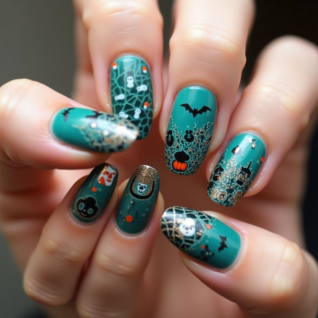 Teal Halloween Nail Design