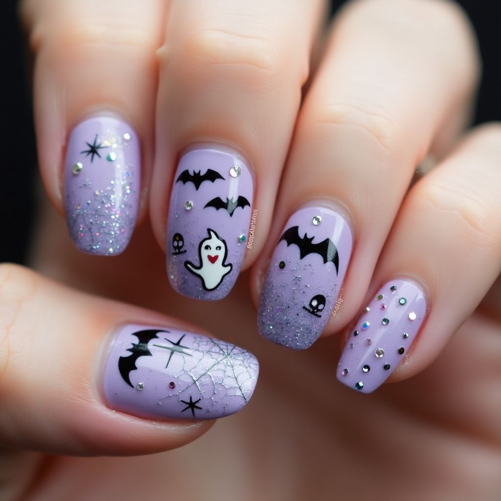 Pastel Purple Halloween Nail Design