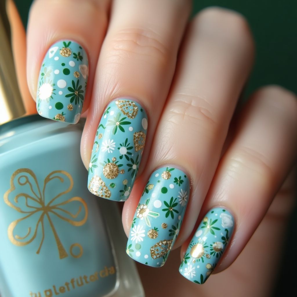 Baby Blue St Patrick's Day Nail Design