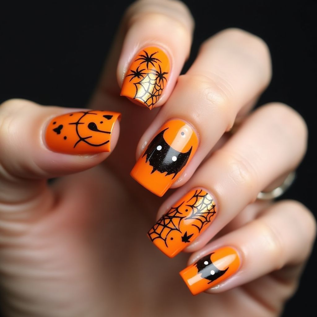 Orange Halloween Nail Design