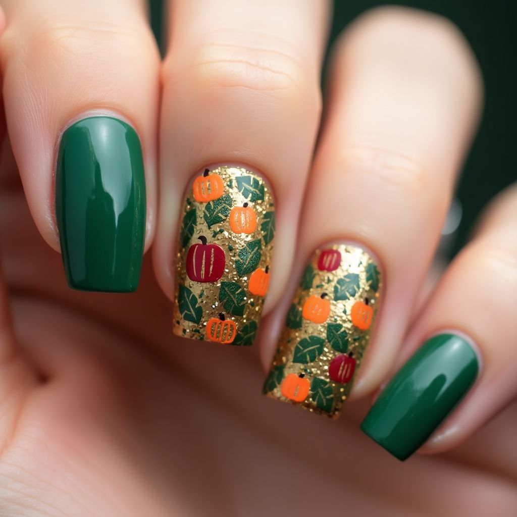 Green Thanksgiving Nail Design