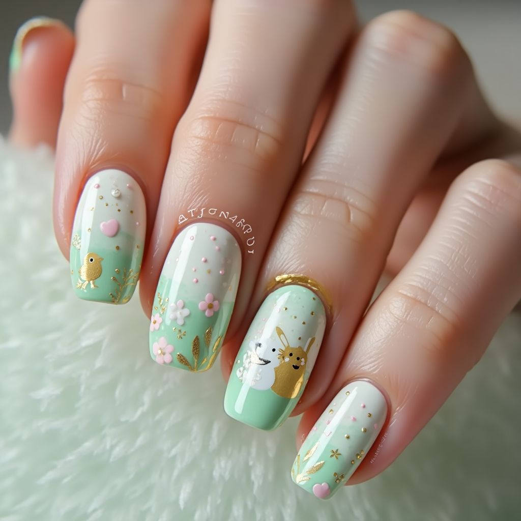 Mint Green Easter Nail Design