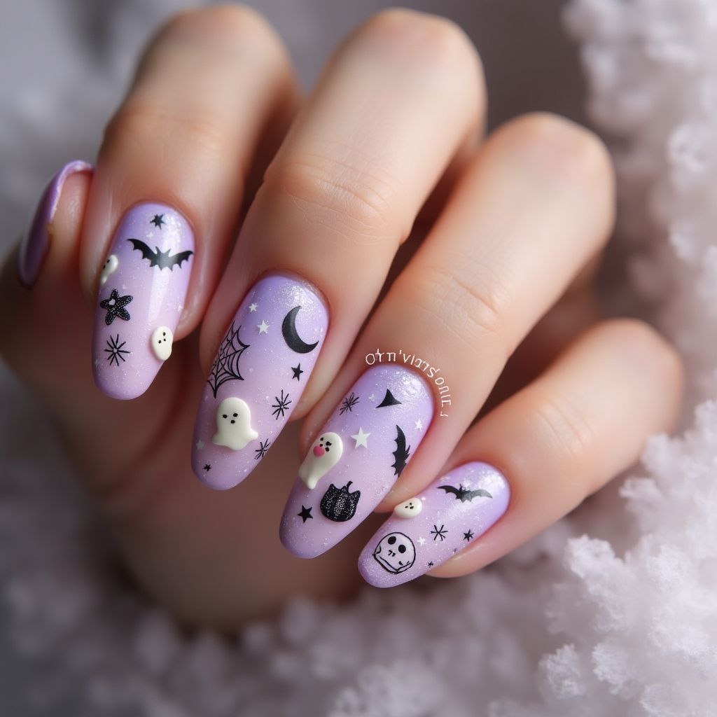 Pastel Purple Halloween Nail Design